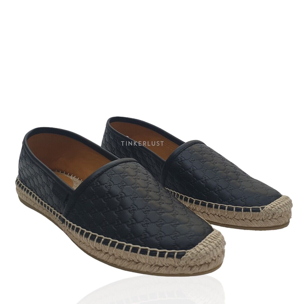 sepatu flats Gucci Microguccissima Espadrilles Espa GG Black Leather Flat Shoes Tinkerlust